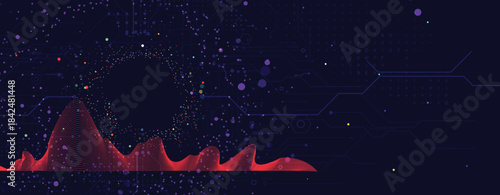 Technology and science banner or header. Connected neural cloud network