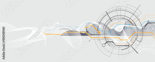 Technology and science banner or header. Connected neural cloud network