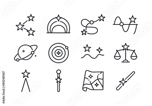 Astral Alignment Icons. Astral alignment. Line icon set of astra