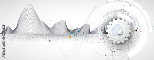 Technology and science banner or header. Connected neural cloud network