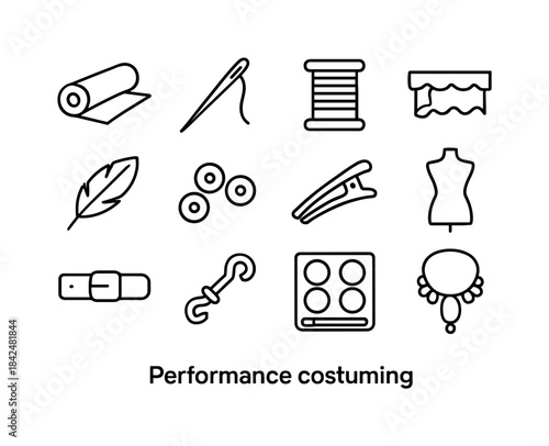 Performance Costume Icons. Performance Costuming. Line icon set