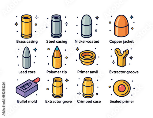 Colorful Metal Icons. Metal components. Colorful isometric vecto