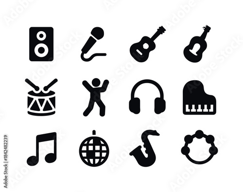 Music Icon Collection. Music and entertainment. Solid icon set o