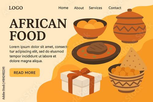 vector illustration of a flat design african food landing page