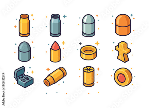 Colorful Metal Icons. Metal components. Colorful isometric vecto