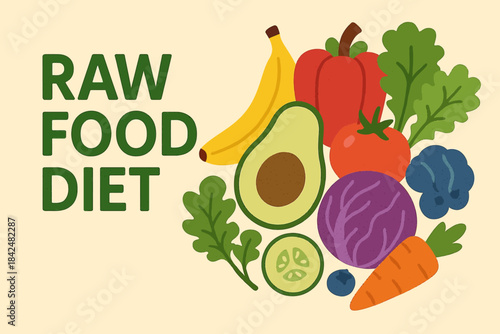 vector illustration of a colorful raw food diet