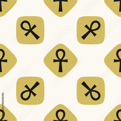 Gold Black Ankh Diagonal Squircle Pattern