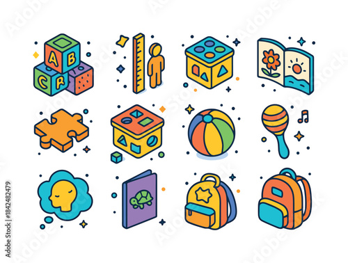 Child Development Icons. child development. Colorful isometric v