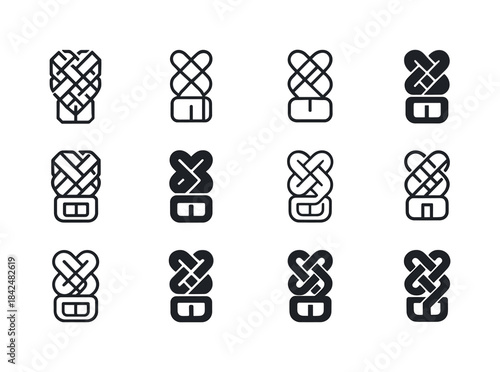 Belt Icon Variations. Belts. Icon set. Set Logo of belts: braide