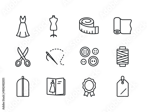 Couture Boutique Icons. Couture boutique. Line icon set of coutu