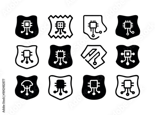 Smart Textile Logos. Smart textiles for athletes. Icon set. Set