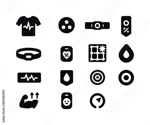 Bio-Monitoring Gear Icons. Bio-monitoring apparel. Solid icon se
