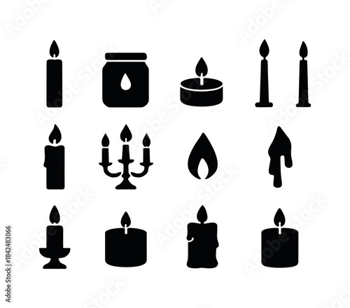 Candle Silhouette Icons. candle silhouettes. Solid icon set of c