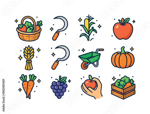 Isometric Harvest Icons. Harvesting. Colorful isometric vector i