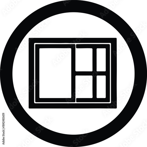 Vector black icon of a modern sliding window frame symbol silhouette Illustration