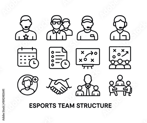 Estructura Equipo Esports. Esports Team Structure. Line icon set