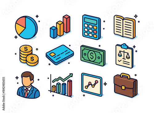 Corporate Finance Icons. Corporate Finance. Colorful isometric v