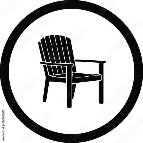 Vector Classic Adirondack wooden chair icon isolated black and white silhouette Illustration