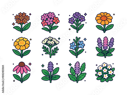 Colorful Pollinator Icons. pollinator garden. Colorful isometric