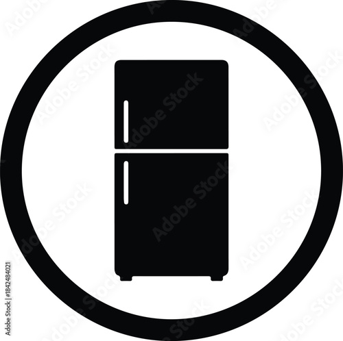 Vector Household kitchen refrigerator freezer appliance glyph icon inside thick circle silhouette Illustration