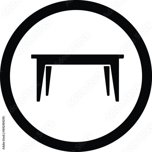 Vector minimalist wooden dining table desk furniture icon in circular frame silhouette Illustration