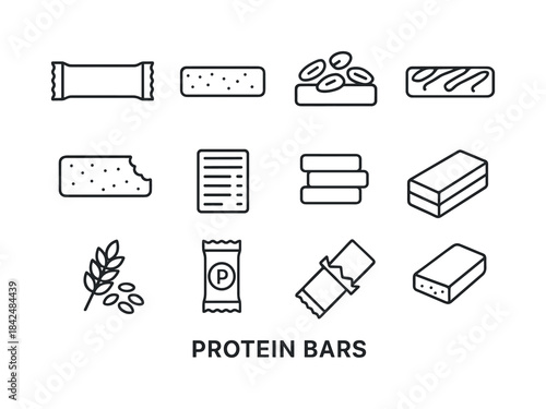 Protein Bars Icons. Protein bars. Line icon set of Protein bars: