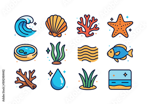 Ocean Icon Set. ocean beauty. Colorful isometric vector icons se
