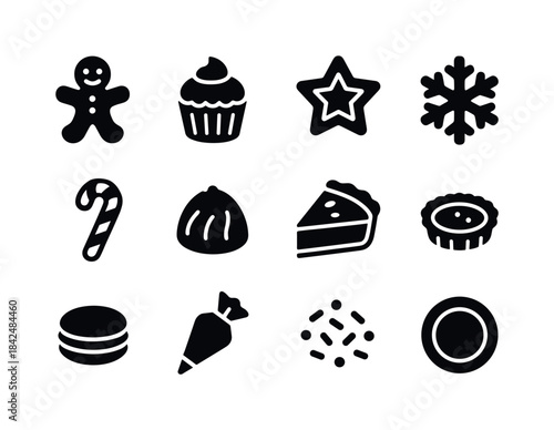 Festive Treats Icon Set. Festive treats platter. Solid icon set