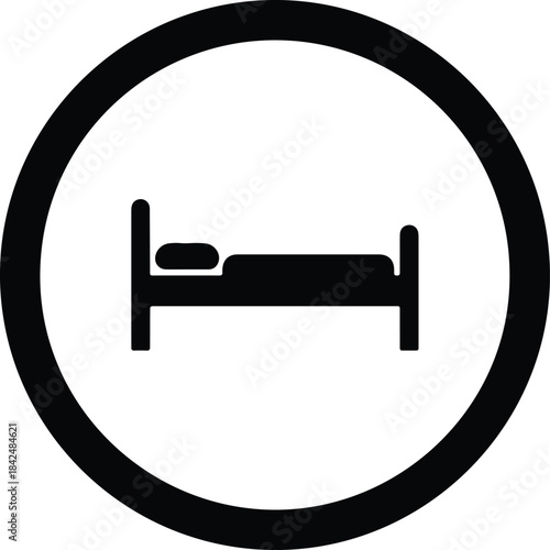 Vector Simple hotel bed sign icon symbol in a thick circle silhouette Illustration