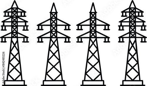 Five black line of utility poles power line electricity