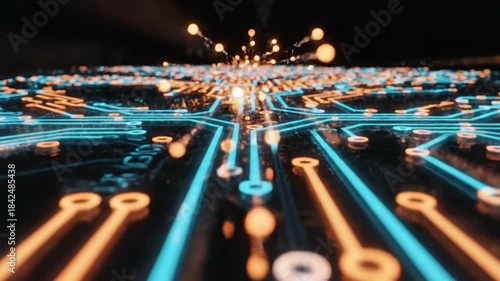 Tech Circuitry Glowing paths and nodes illuminate