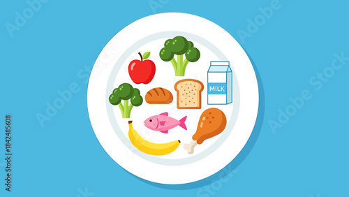 Colorful and Nutritious Balanced Meal Plate Featuring Essential Food Groups for a Healthy Lifestyle and Overall Well-being