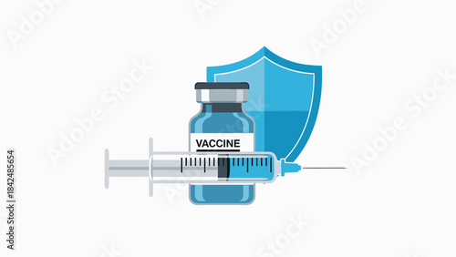 Vaccination Protection Illustration Syringe and Vial Offering Health Security and Immunization Against Illness for Global Well-being