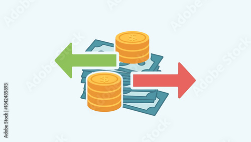 Business growth chart with rising arrow and money elements