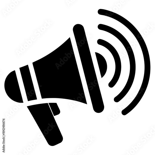 Black megaphone icon with sound waves