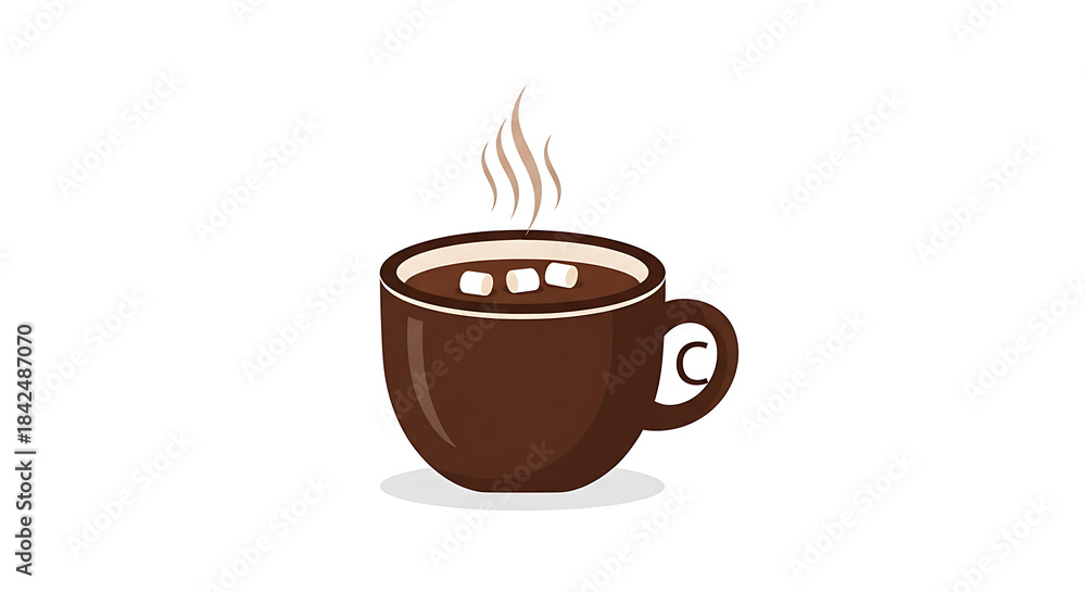 Obraz premium Cozy cup of hot chocolate with marshmallows and steam on a white background