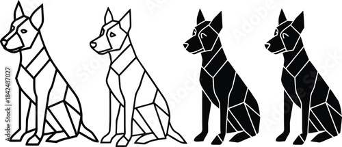 Four stylized dog in black and white animal sitting