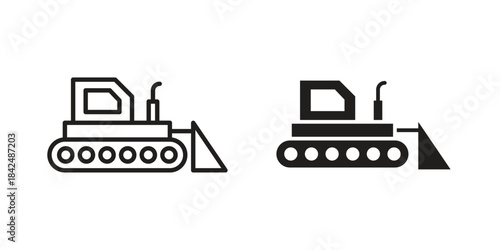 Bulldozer icons collection. Line vector sign, symbol for web and mobile