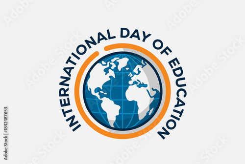 A logo for the International Day of Education, featuring a blue globe with an orange ring and text.