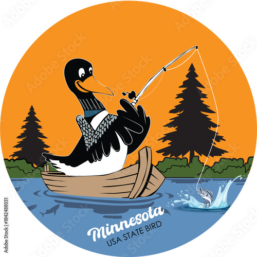 Minnesota State Bird Fishing on a Peaceful Lake