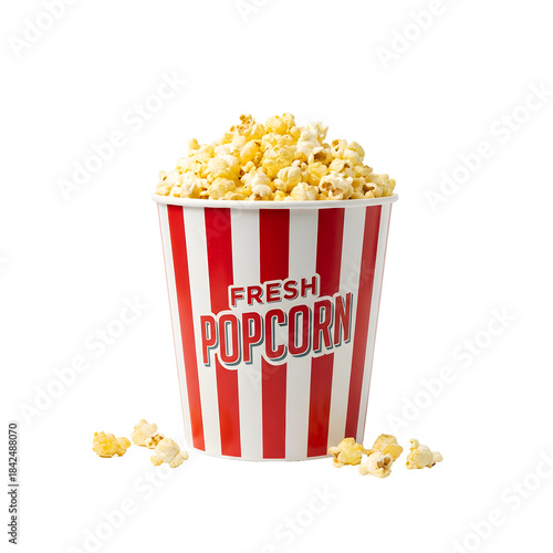 Fresh popcorn in striped bucket