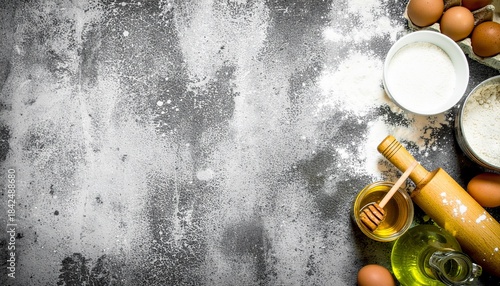 Kitchen Counter with Baking Ingredients and Tools