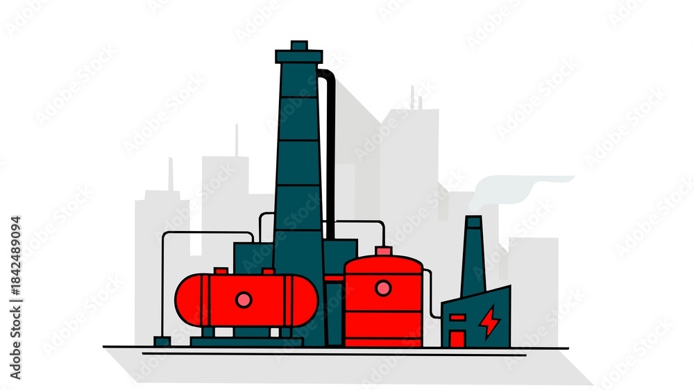 Obraz premium Industrial factory in a flat style. Manufacturing building Vector Illustration.