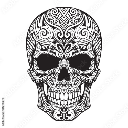 Tribal Skull Line Art Vector