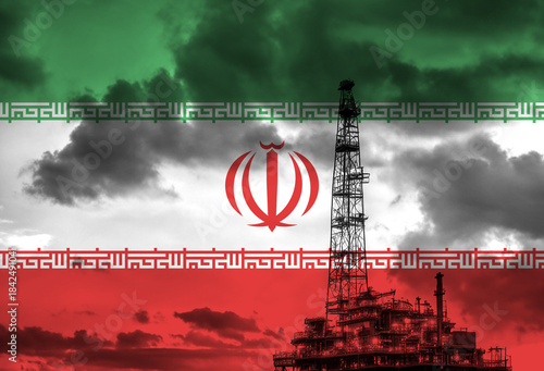 Natural Gas drilling rig with Iran flag overlay