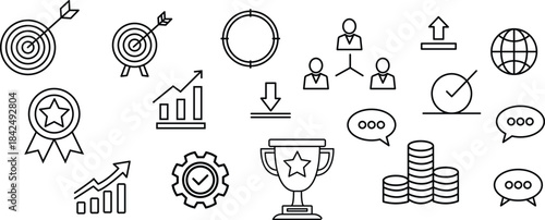 Professional Business Finance and Investment Strategy Line Icon Set for Apps and Web Design.