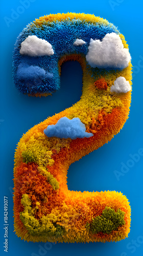 Number Two with Fluffy Clouds