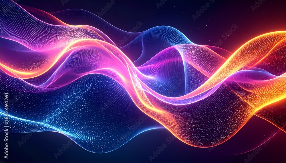Fototapeta premium Vibrant Neon Waves Abstract Background with Glowing Light Trails.