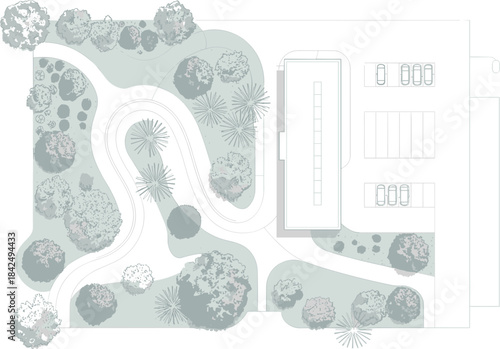 Aerial View of a Building with Driveway and Landscaping illustration vector