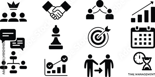 Business icons for strategy planning teamwork and time management vector